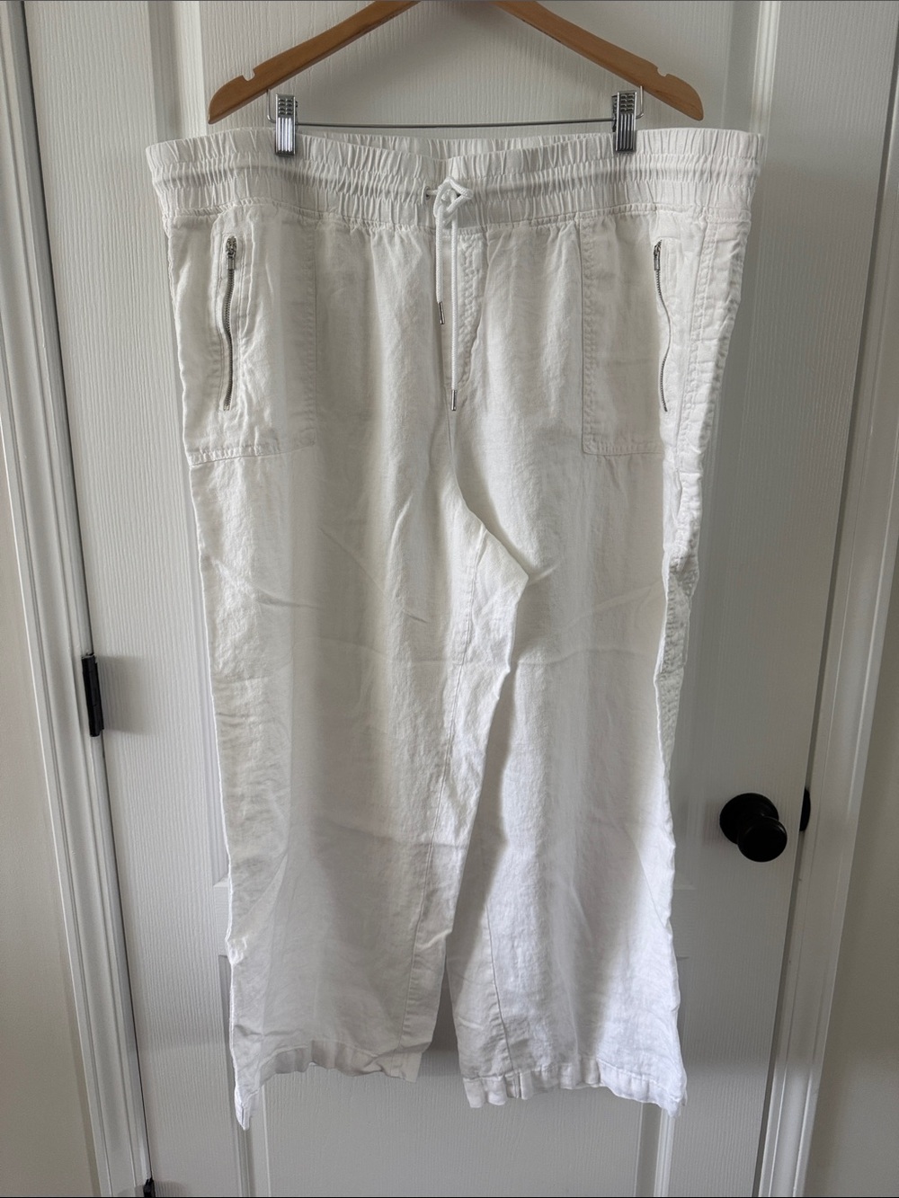 ATHLETA White Linen Drawstring Wide-Leg Pants